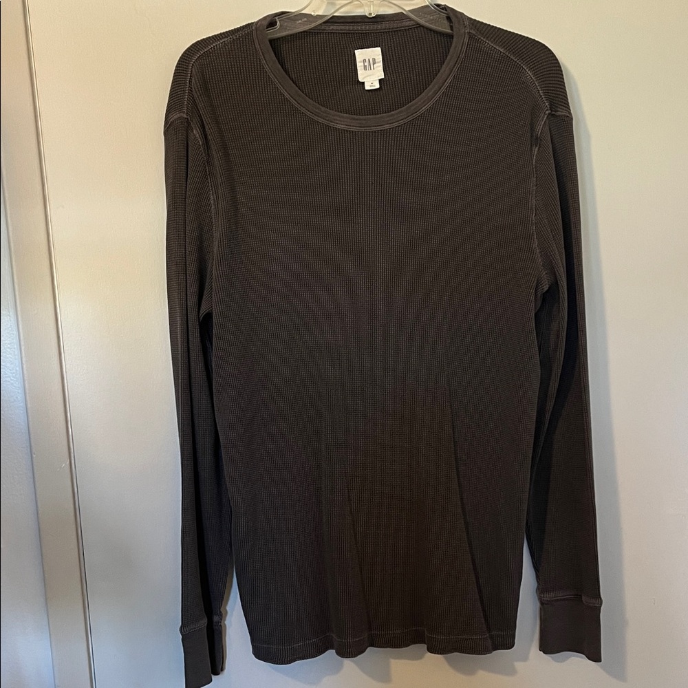 GAP Men’s Long-Sleeve Waffle Thermal Shirt - Charcoal Black